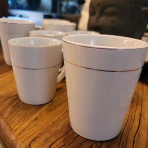 EIGHT Royal Norfolk & Gibson ceramic coffee mugs white with gold stripes